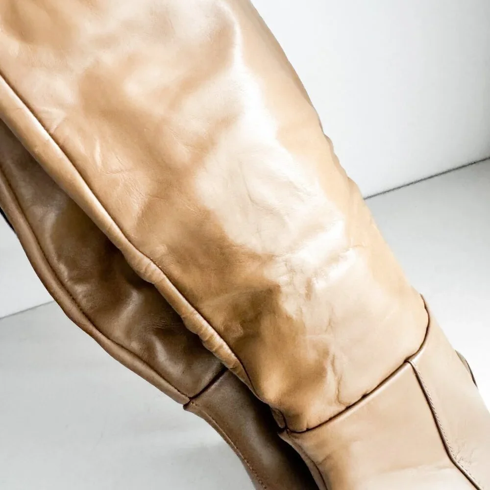 Zara Camel  Beige Leather Knee high Boots 35